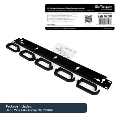 StarTech.com 1U 19in Metal Rackmount Cable Management Panel