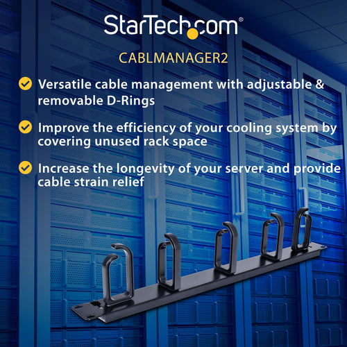 StarTech.com 1U 19in Metal Rackmount Cable Management Panel