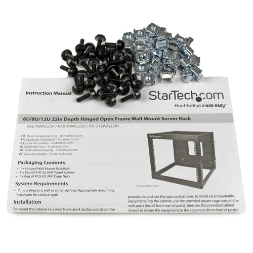 StarTech.com 6U Hinged Open Frame Wall-Mount Server Rack - 22 in. Deep