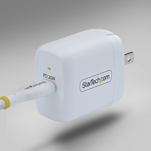 StarTech.com 20W USB‑C Wall Charger, Portable Charger with USB Power Delivery Fast Charging, 5V/9V PD, USB-C Charger, White