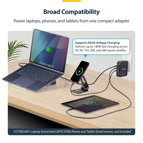 StarTech.com 140W USB-C Wall Charger, 3x USB-C/1x USB-A, PD 3.1 GaN Power Adapter for MacBook, Dell XPS/Inspiron/Precision