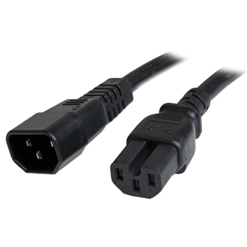 StarTech.com 3ft (1m) Heavy Duty Extension Cord, IEC 320 C14 to IEC 320 C15 Black Extension Cord, 15A 250V, 14AWG, Heavy Gauge Power Extension Cable, IEC 320 C14 to IEC 320 C15 AC Power Cord - UL Listed