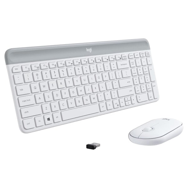 Logitech MK470 Slim Wireless Keyboard and Mouse Combo - Modern Compact Layout  Ultra Quiet  2.4 GHz USB Receiver  Off White