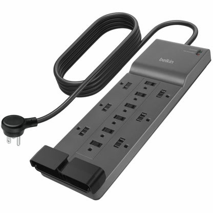 12 Outlet Belkin 12-Outlet Surge Protector Power Strip w/ 12 AC Outlets & 8ft Flat Plug  UL-listed Heavy-Duty Extension Cord for Home  Office  Computer  Laptop  Charger - 3 940 Joules 8ft Cord