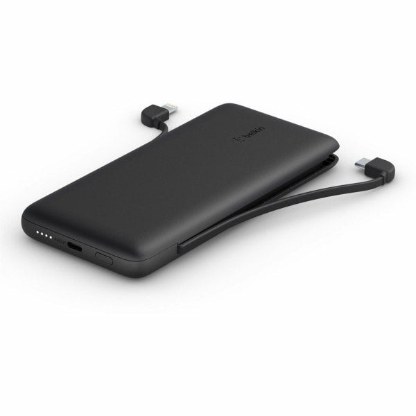 Belkin Power Bank  BoostCharge Plus 10k mAh Portable Charger w/Integrated Lightning Cable & USB-C Cable - iPhone Charger - Battery Pack for iPhone 16 Pro Max  iPhone 16  iPhone 15  iPhone 14 - Black