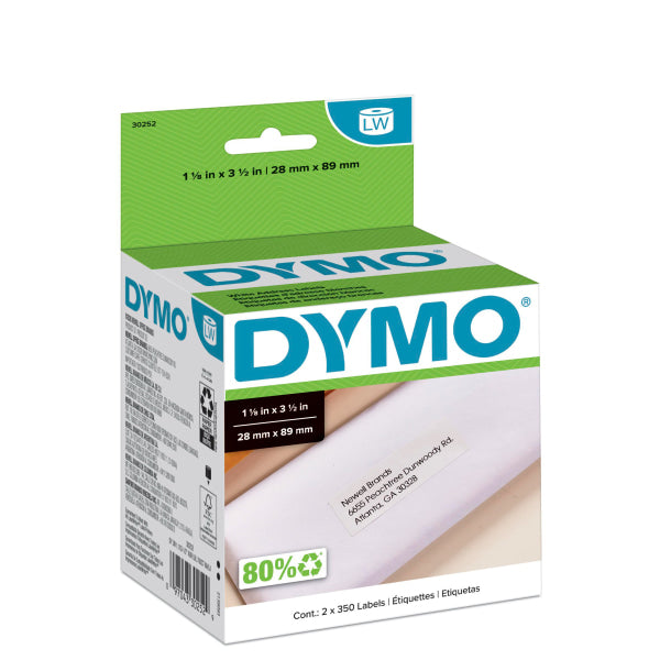 DYMO Authentic LW White Mailing Address Labels  DYMO Labels for LabelWriter Label Printers  1-1/8  x 3-1/2   2 Rolls of 350 (700 Total)