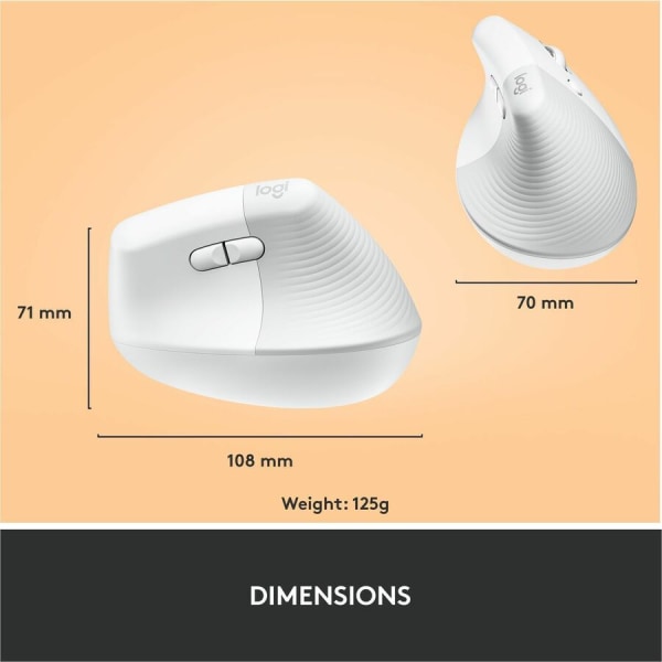 Logitech - Lift Vertical Wireless Ergonomic Mouse with 4 Customizable Buttons - Wireless - Off-White