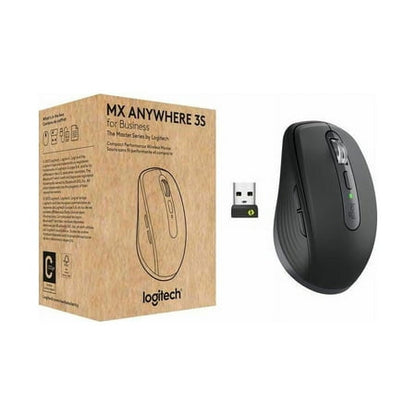 Logitech MX Anywhere 3S for Business - Wireless Mouse - Darkfield - Wireless - Bluetooth - Rechargeable - Graphite - USB Type C - 8000 dpi - 6 Button(s) - 4 Programmable Button(s)