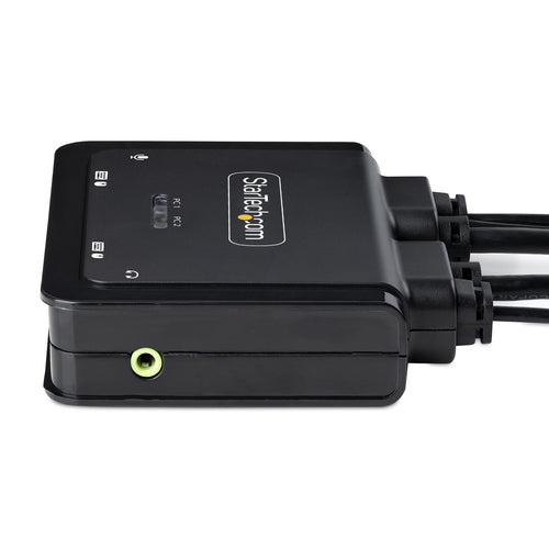 StarTech.com 2-Port Hybrid USB-C HDMI Cable KVM Switch, 4K 60Hz, Compact KVM with 6ft/1.8m USB-A/HDMI/Audio & 4ft/1.2m USB-C Integrated Host Cables, Bus Powered - Remote Push Button/Hotkey Switching