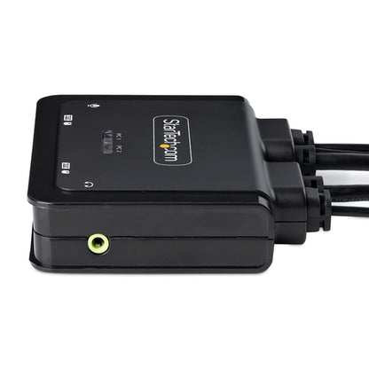 StarTech.com 2-Port Hybrid USB-C HDMI Cable KVM Switch, 4K 60Hz, Compact KVM with 6ft/1.8m USB-A/HDMI/Audio & 4ft/1.2m USB-C Integrated Host Cables, Bus Powered - Remote Push Button/Hotkey Switching