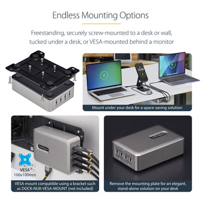 StarTech.com 4-Port Multi-Device USB-C Charger, 240W Total, Single Port 140W EPR, PD 3.1, Screw Locking Ports, Boardrooms, Bracket incl. for Surface Mounting