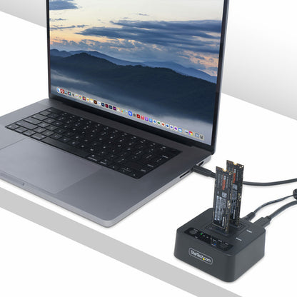 StarTech.com 1:1 M.2 NVMe Drive Duplicator, Standalone M.2 SSD Cloner/Copier up to 90GBpm, USB 3.2 20Gbps M.2 Dual-Bay Drive Dock, USB-C/A Cables Included