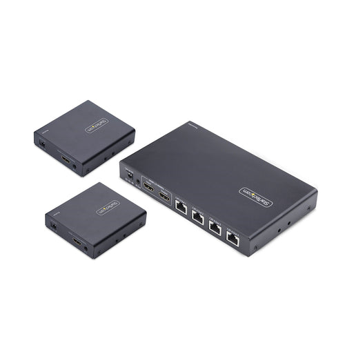 StarTech.com 4-Port HDMI Extender and Splitter Over CAT6, 4K 60Hz, Up to 230ft (70m), 1x4 HDMI over Ethernet Distribution Kit with IR and Power Over Cable