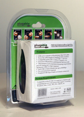 Plugable Technologies USB2-10M USB cable USB 2.0 USB A Black