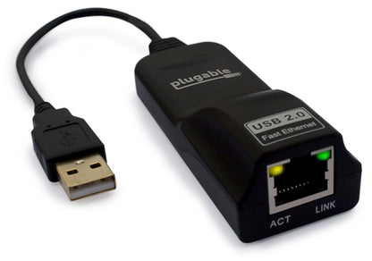 Plugable Technologies USB 2.0 to Ethernet Fast 10/100 LAN Wired Network Adapter - Driverless and Compatible with Chromebook, Windows, Linux