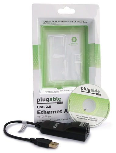 Plugable Technologies USB 2.0 to Ethernet Fast 10/100 LAN Wired Network Adapter - Driverless and Compatible with Chromebook, Windows, Linux