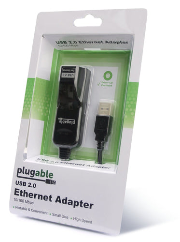 Plugable Technologies USB 2.0 to Ethernet Fast 10/100 LAN Wired Network Adapter - Driverless and Compatible with Chromebook, Windows, Linux