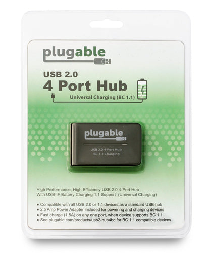 Plugable Technologies USB2-HUB4BC interface hub 480 Mbit/s Black