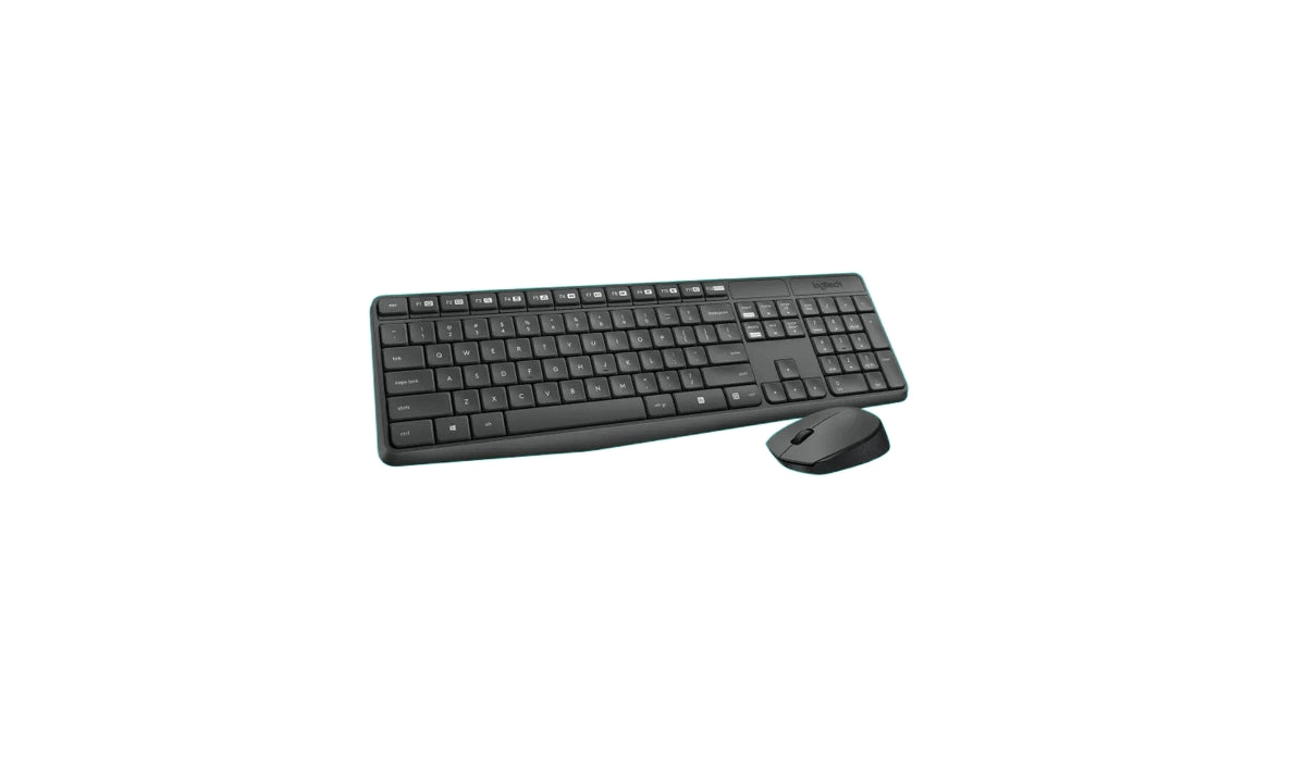 Logitech® MK235 Wireless Straight Full-Size Keyboard & Ambidextrous Optical Mouse  Black