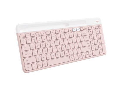 Logitech K585 Slim Multi-Device Wireless Keyboard - Wireless Connectivity - Bluetooth/RF - 2.40 GHz - Notebook  Smartphone - PC  Mac - AAA Battery Size Supported - Rose