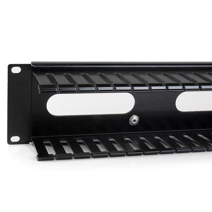 StarTech.com Horizontal 2U Server Rack Cable Management Finger Duct w/ Cover - 19" Network Rack Wire Duct Raceway Panel - Slotted Wire Duct