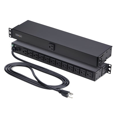 StarTech.com 13-Outlet Rackmount PDU, 1U Server Power Strip with 1x Front and 12x Rear Ports, Mounted Power Distribution Unit for 19-Inch Racks and Cabinets