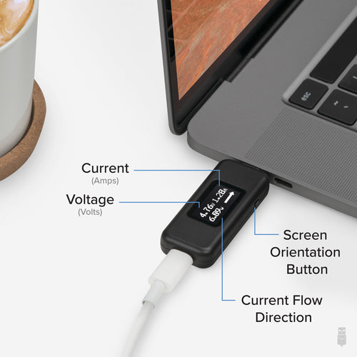 Plugable Technologies USB C Power Meter Tester for Monitoring USB-C Connections - Digital Multimeter for USB-C Cables, Laptops, Phones, Chargers - Driverless