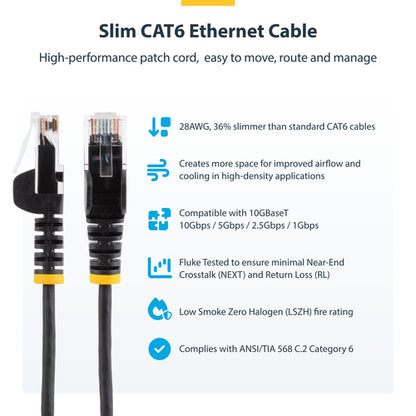 StarTech.com 25ft Blue Slim CAT6 Ethernet Cable, Snagless, 100W PoE, UTP, LSZH, 28AWG Pure Bare Copper Wire, Slim RJ45 Network Patch Cord w/Strain Reliefs, Individually Tested