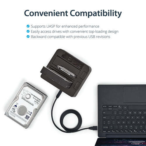 StarTech.com Dual-Bay USB 3.2 Gen 2 to SATA Hard Drive Docking Station, USB 10Gbps Hard Drive Dock, External 2.5/3.5" SATA I/II/III SSD/HDD Docking Station, Hot-Swap Hard Drive Bay, Top-Loading