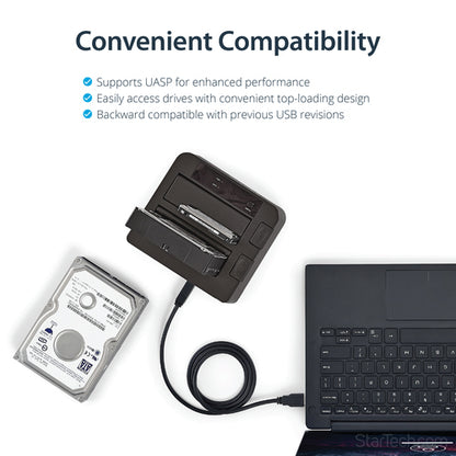 StarTech.com Dual-Bay USB 3.2 Gen 2 to SATA Hard Drive Docking Station, USB 10Gbps Hard Drive Dock, External 2.5/3.5" SATA I/II/III SSD/HDD Docking Station, Hot-Swap Hard Drive Bay, Top-Loading