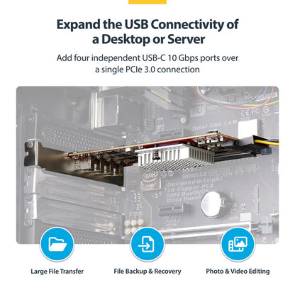 StarTech.com 4-Port USB Type-C PCIe Card, USB 3.2 10Gbps, USB-C PCI Express Expansion Card, 4x Independent USB Controllers, Windows/Linux/macOS, TAA-Compliant