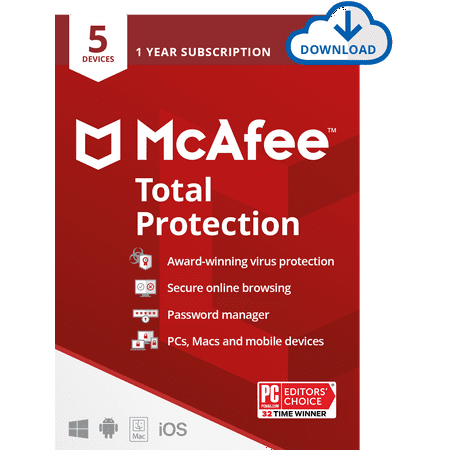 McAfee® Total Protection  5 Device (Windows®/Mac®/Android/iOS)  1 Year – Digital Download