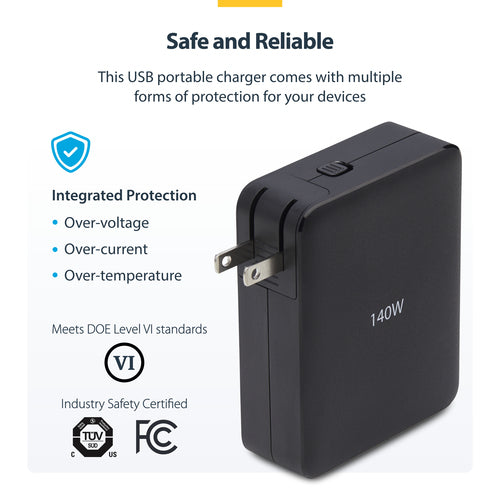StarTech.com 140W USB-C Wall Charger, 3x USB-C/1x USB-A, PD 3.1 GaN Power Adapter for MacBook, Dell XPS/Inspiron/Precision