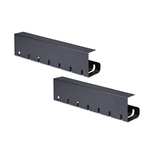 StarTech.com 2-Pack Under Desk Cable Management Tray, 42" Long (21" Per Tray), Metal Slotted Style Cable Organizer, Screw-On Install, Power Bar Holder, Black, TAA