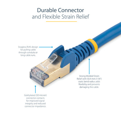 StarTech.com 8ft CAT6a Ethernet Cable - 10 Gigabit Shielded Snagless RJ45 100W PoE Patch Cord - 10GbE STP Network Cable w/Strain Relief - Blue Individually Tested/Wiring is UL Certified/TIA