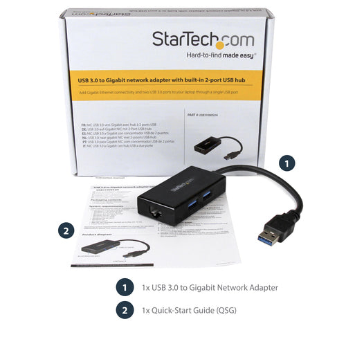 StarTech.com USB to Ethernet Adapter, USB 3.0 to 10/100/1000 Gigabit Ethernet LAN Converter for Laptops, 11.8in/30cm Attached Cable, USB to RJ45 Adapter, NIC Adapter, USB Network Adapter
