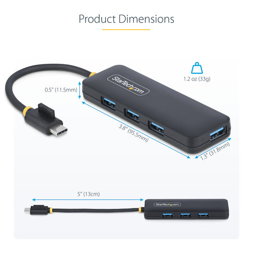 StarTech.com 4-Port USB-C Hub, 5Gbps, USB-C to 4x USB-A, Bus Powered, Small Travel Mini Hub, Multi-Port USB 3.0 Splitter, Portable Hub, Overcurrent Protection