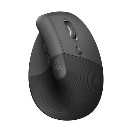 Logitech Lift Vertical Ergonomic Mouse  Wireless  Bluetooth or Logi Bolt USB Receiver  Quiet Clicks  4 Buttons  Graphite