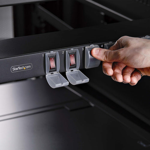 StarTech.com 8-Outlet Horizontal Rack Mount PDU, 1U Power Strip, Individual Outlet On/Off Switches w/Covers, 15A Circuit Breaker, 8ft/2.4m Cord, NEMA 5-15P/R, TAA