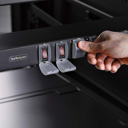 StarTech.com 8-Outlet Horizontal Rack Mount PDU, 1U Power Strip, Individual Outlet On/Off Switches w/Covers, 15A Circuit Breaker, 8ft/2.4m Cord, NEMA 5-15P/R, TAA