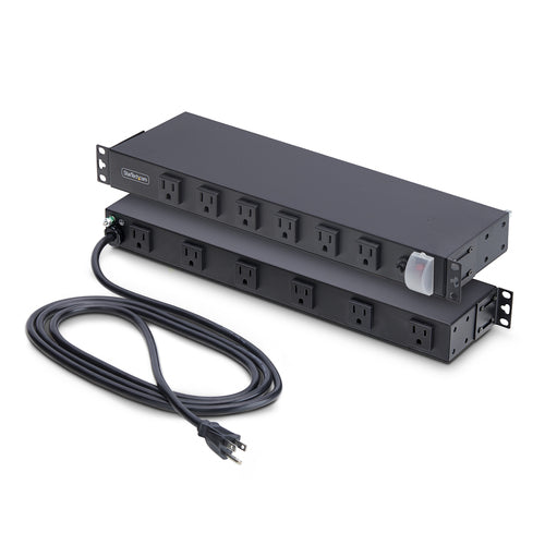 StarTech.com 12-Outlet Rackmount PDU, 1U Server Power Strip with Wide-Spaced Right-Angle Ports, Mounted Power Distribution Unit for 19-Inch Racks and Cabinets