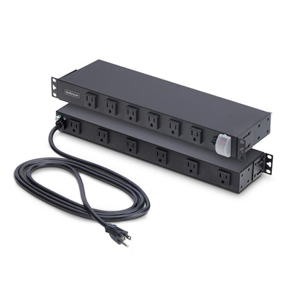 StarTech.com 12-Outlet Rackmount PDU, 1U Server Power Strip with Wide-Spaced Right-Angle Ports, Mounted Power Distribution Unit for 19-Inch Racks and Cabinets