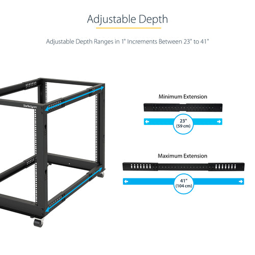 StarTech.com 15U 4-Post Server Rack, 19in Open Frame Rack with 40in (101cm) Mounting Depth and 1200lb (544kg) Weight Capacity, Mobile or Floor Mount IT Rack