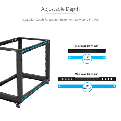 StarTech.com 15U 4-Post Server Rack, 19in Open Frame Rack with 40in (101cm) Mounting Depth and 1200lb (544kg) Weight Capacity, Mobile or Floor Mount IT Rack