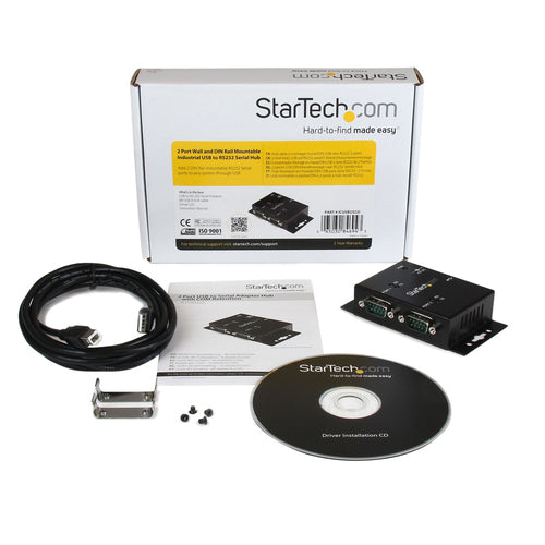 StarTech.com 2 Port Industrial Wall Mountable USB to Serial Adapter Hub with DIN Rail Clips - TAA