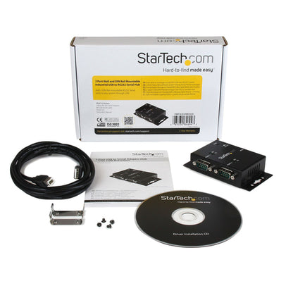 StarTech.com 2 Port Industrial Wall Mountable USB to Serial Adapter Hub with DIN Rail Clips - TAA