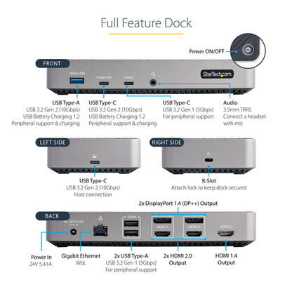 StarTech.com USB-C Triple Monitor Docking Station for MacBook Pro / Air M1 M2 M3 M4 & Windows, Universal 4K HDMI DP Dock, Thunderbolt Compatible, 100W Laptop Charging