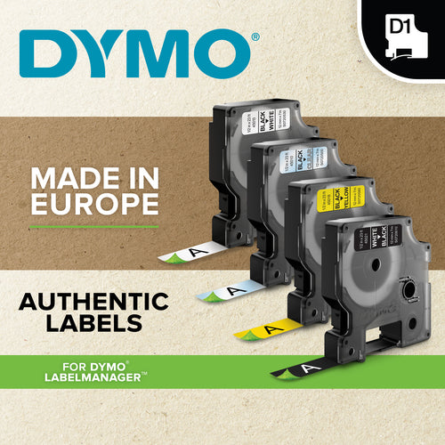 DYMO Authentic D1 Labels | Black Print on White Tape | 12 mm x 7 m | Self-Adhesive Labels for LabelManager Label Makers | Made in Europe