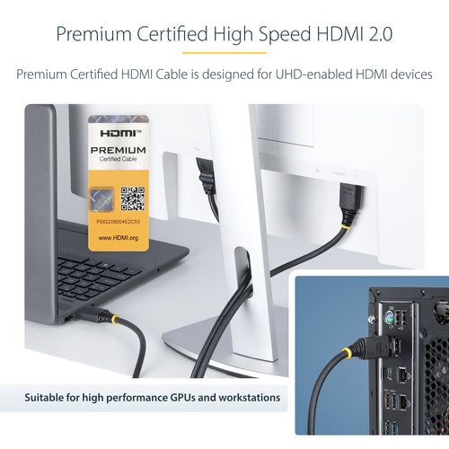 StarTech.com 15ft (4.5m) Premium Certified High Speed HDMI Cable, 4K 60Hz/1440p 144Hz, HDR10/HDCP 2.2/ARC, 18Gbps, UHD HDMI 2.0 Cord for TV/Monitor/Display, TPE Jacket