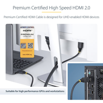 StarTech.com 12ft (3.6m) Premium Certified High Speed HDMI Cable, 4K 60Hz/1440p 144Hz, HDR10/HDCP 2.2/ARC, 18Gbps, UHD HDMI 2.0 Cord for TV/Monitor/Display, TPE Jacket